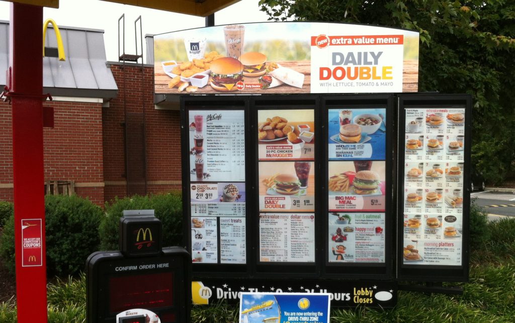 McDonalds menu